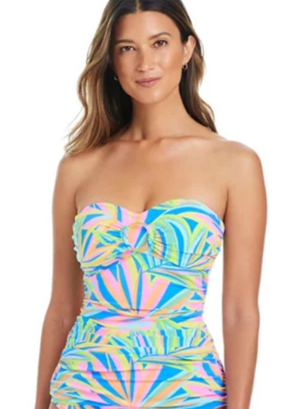 Bleu Rod Beattie Strapless Swim Suit Top in Multicolor Tropical Geo Print 8 NWT